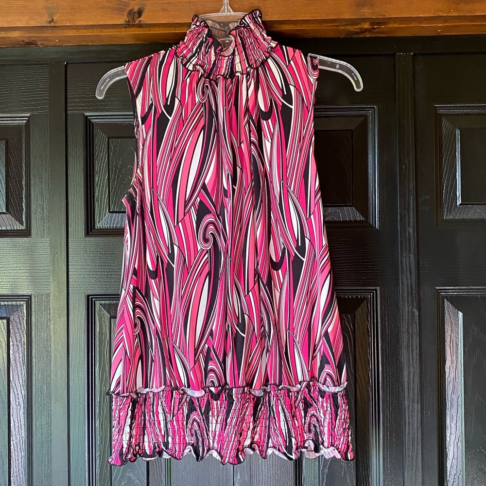 Retro Hot Pink Black and White Sleeveless Top with Elastic Waistband  Size S